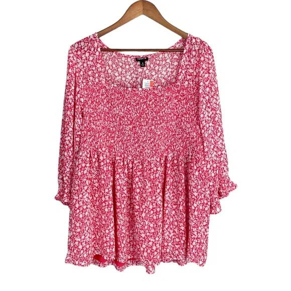 Torrid Babydoll Chiffon Smocked Peplum Ditsy Floral Pink Blouse Top Size 2X - Picture 2 of 8